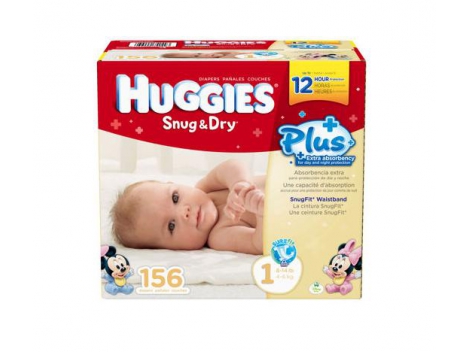 AMERIKIETIŠKOS HUGGIES Snug&Dry Plus sauskelnės, 1 dydis (4-6kg), 156 vnt.  | Foxshop.lt