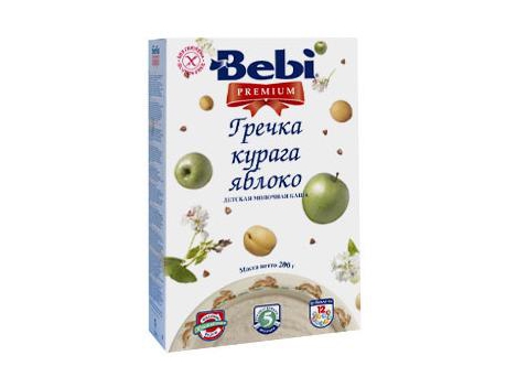 BEBI Premium pieniška grikių-abrikosų, obuolių košė kūdikiams nuo 6 mėn,  neto masė 200g. | Foxshop.lt