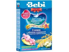 BEBI Premium pieniška 3 grūdų košė su obuoliais ir ramunėlėmis nuo 6 mėn., 200g