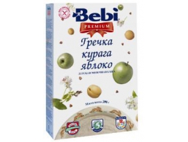 BEBI Premium pieniška grikių-abrikosų, obuolių košė kūdikiams nuo 6 mėn, neto masė 200g.