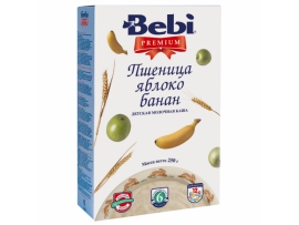 BEBI Premium pieniška kviečių -obuolių-bananų košė kūdikiams nuo 6 mėn, neto masė 250g.