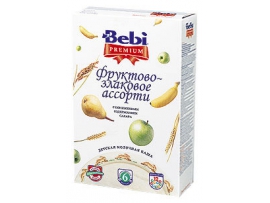 BEBI Premium vaisių-grūdų asorti pieniška košė kūdikiams nuo 6 mėn, neto masė 250g.