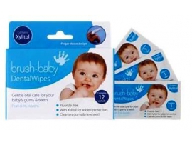BRUSH-BABY servetėlės dantukams ir dantenoms valyti, nuo 0 iki 16 mėnesių, 28 vnt