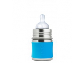 Buteliukas NAUJAGIMIUI (0m+) su silikonine įmaute, 150 ml (mėlynas) PURA KIKI®