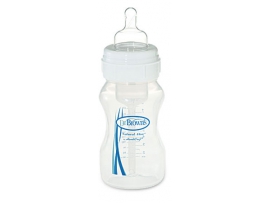 Dr.Brown's Natural Flow Plataus kaklelio kūdikių buteliukas 240ml. + I lygio žindukas nuo 0 iki 3 mėn. (455)