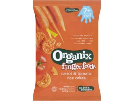 EKOLOGIŠKI ryžių traškučiai su morkomis ir pomidorais, kūdikiams nuo 7 mėn., Organix, 50 g