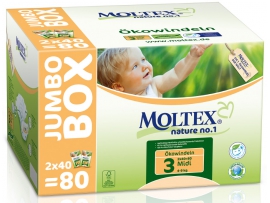 Ekologiškos MOLTEX NATURE midi sauskelnės 3 dydis, 4-9kg, 80 vnt., Jumbo box
