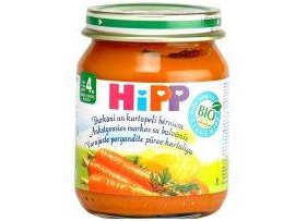 HiPP BIO ankstyvosios morkos su bulvėm, kūdikiams nuo 4mėn., neto masė 125g