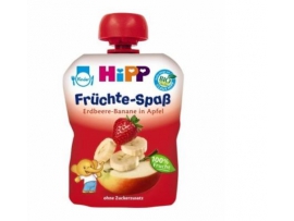 HIPP BIO braškių, bananų ir obuolių tyrelė, kūdikiams nuo 12mėn., 90g