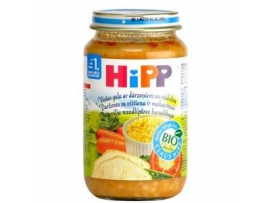 HiPP BIO daržovės su vištiena ir makaronais, vaikams nuo 1 metų, neto masė 220g
