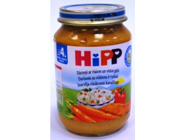 HiPP BIO daržovės su vištiena ir ryžiais  4 mėn., neto masė 190g