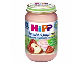 HiPP BIO jogurtas su braškėmis ir avietėmis, kūdikiams nuo 10 mėn., neto masė 160g