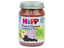 HiPP BIO jogurtas su obuoliais ir mėlynėmis, kūdikiams nuo 10 mėn., neto masė 160g