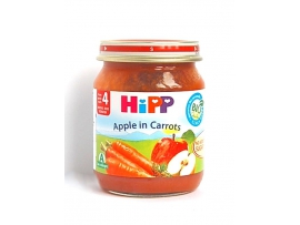 HiPP BIO obuoliai su morkomis, kūdikiams nuo 4 mėn., neto masė 125g