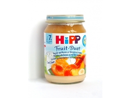 HiPP BIO persikai ir abrikosai su varškės kremu, kūdikiams nuo 7 mėn., neto masė 160g