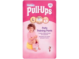 HUGGIES Pull-Ups sauskelnės-kelnaitės mergaitėms, L dydis (16-23 kg) 12vnt.