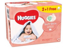 Huggies Soft Skin drėgnos servetėlės 2+1 nemokamai (3*56vnt)