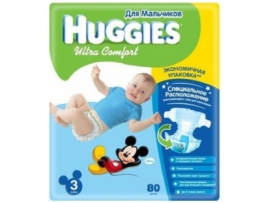 HUGGIES Ultra Comfort sauskelnės berniukams 3 dydis (5-9kg) MEGA pakuotė 80 vnt.