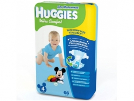 HUGGIES Ultra Comfort sauskelnės berniukams 4 dydis (8-14kg) MEGA pakuotė 66 vnt.