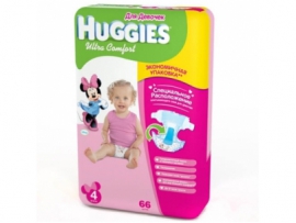 HUGGIES Ultra Comfort sauskelnės mergaitėms 4 dydis (8-14kg) MEGA pakuotė 66vnt.