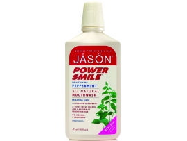 JASON PowerSmile natūralus balinantis pipirmėčių skonio burnos skalavimo skystis 473 ml.