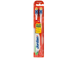 JORDAN Total Clean dantų šepetėliai - 2 už 1 kainą, vidutinio minkštumo