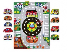 LAVINAMASIS žaidimų kilimėlis su mašinytėmis Miestas, mažyliams nuo 6+ mėn., K's Kids