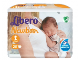 LIBERO Newborn sauskelnės, 1 dydis (2-5 kg), 28 vnt.