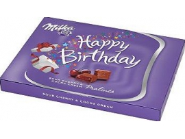 Milka Happy Birthday šokoladiniai saldainiai su vyšnių ir šokolado įdaru, 110g
