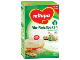 MILUPA BIO  ryžių košė be pieno kūdikiams nuo 4 mėn, neto masė  250g