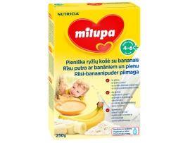 MILUPA pieniška ryžių košė  su bananais kūdikiams nuo 4-6 mėn., 250 g