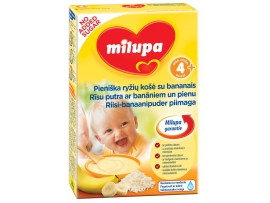 MILUPA pieniška ryžių košė  su bananais kūdikiams nuo 4-6 mėn., 250 g