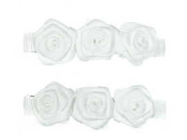 MINI MISS Kaspinėliai Baltos rožės  su metaliniais  segtukais, 2 vnt., dydis ~7,5 cm