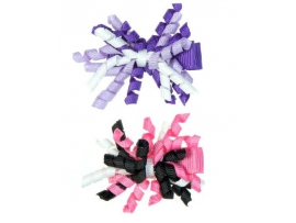MINI MISS Kaspinėliai  Mini garbanėlės su metaliniais segtukais, violetinė/pink, 2 vnt., dydis ~4 cm