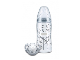 NUK SILVER rinkinys: buteliukas iš poliamido, 300ml, čiulptukas silikoninis su dangteliu, kūdikiams nuo gimimo iki 6 mėn., NUK