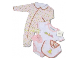 Nursery Time kūdikio rinkinys: smėlinukas trumpomis rankovėmis, šliaužtinukas ilgomis rankovėmis, seilinukas, pirštinės, neišnešiotukams nuo +50cm, 0-3, 3-6 mėnesių vaikams (0578)