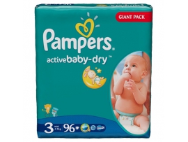 PAMPERS Active Baby sauskelnės 3 midi (4-9kg) GIANT Pack 90vnt.