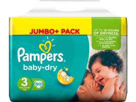 PAMPERS Baby-dry sauskelnės 3 dydis (4-9kg), Jumbo pack 90 vnt