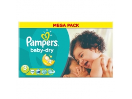 PAMPERS Baby-dry sauskelnės 3 dydis (4-9kg), Mega pack 104 vnt