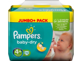 PAMPERS Baby-dry sauskelnės 4+ dydis (9-20kg), Jumbo pack 76 vnt