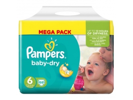 PAMPERS Baby-dry sauskelnės 6 dydis (15+ kg), MEGA pack 68 vnt