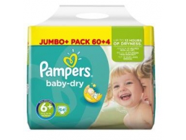 PAMPERS Baby-dry sauskelnės 6+ dydis (16+ kg), JUMBO pack, 64 vnt