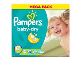 PAMPERS Baby-dry sauskelnės 6+ dydis (17+ kg), MEGA pack 64 vnt