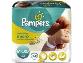 PAMPERS New Baby MIKRO sauskelnės 0 dydis (1-2,5kg), 24 vnt.