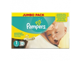 PAMPERS  New Baby sauskelnės 1 dydis Newborn (2-5 kg.) Jumbo pack, 72 vnt.