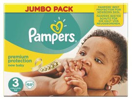 PAMPERS New Baby sauskelnės 3 dydis (4-7kg), JUMBO pack, 68 vnt