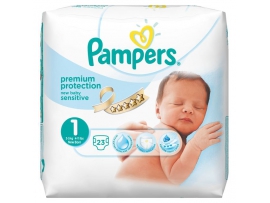 PAMPERS New Baby SENSITIVE sauskelnės 1 dydis (2-5kg), 23 vnt.