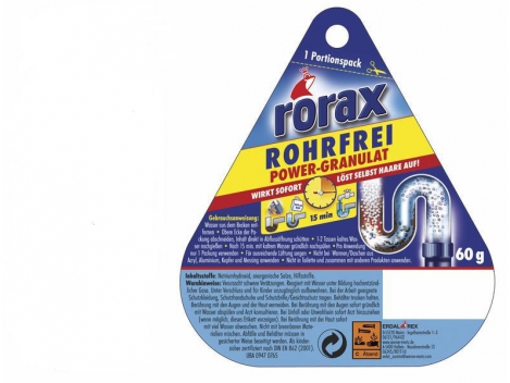RORAX Power granulat granuliuotas nutekamųjų vamzdžių valiklis, 60g |  Foxshop.lt