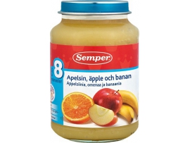 SEMPER Apelsinų, obuolių ir bananų tyrelė, kūdikiams nuo 8 mėn., 190g