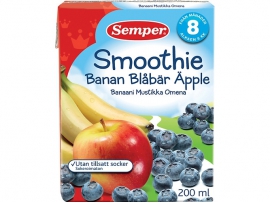 SEMPER Smoothie geriamoji bananų, mėlynių, obuolių ir mangų tyrė, kūdikiams nuo 8 mėn, 200ml